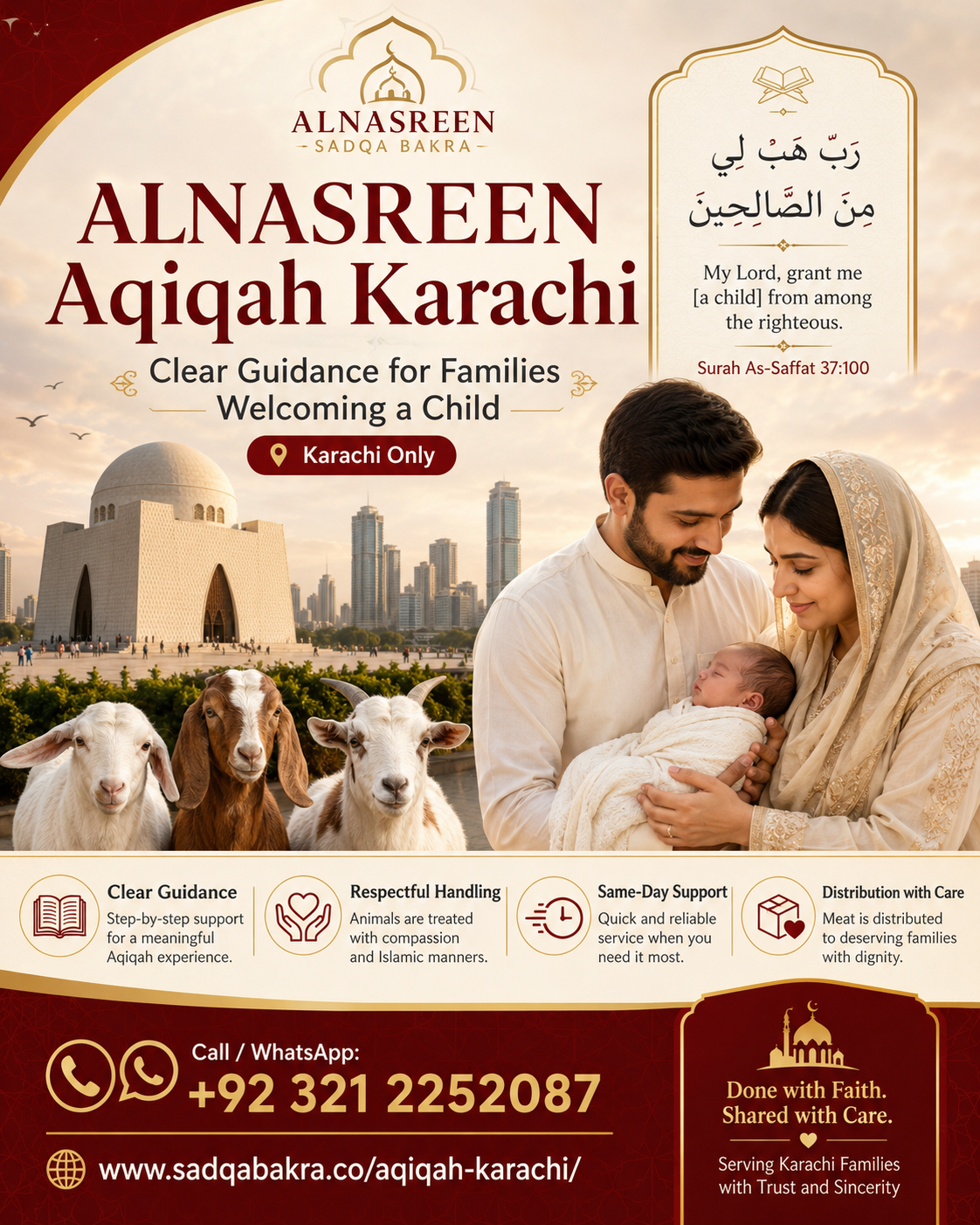 ALNASREEN Aqiqah Karachi service for families with clear guidance respectful handling same-day support and distribution care