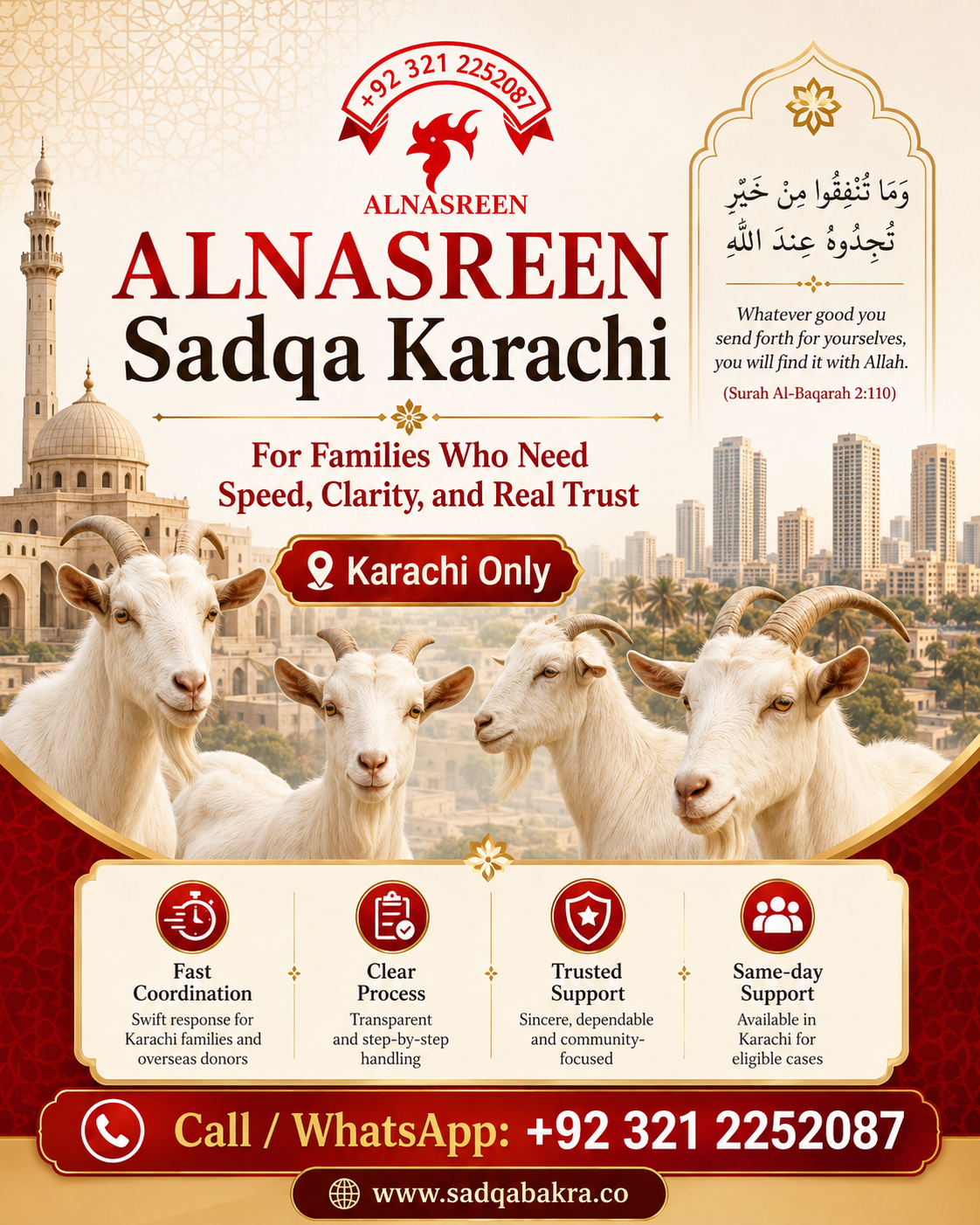 ALNASREEN Sadqa Karachi support for families and overseas donors with fast coordination clear process and same-day support